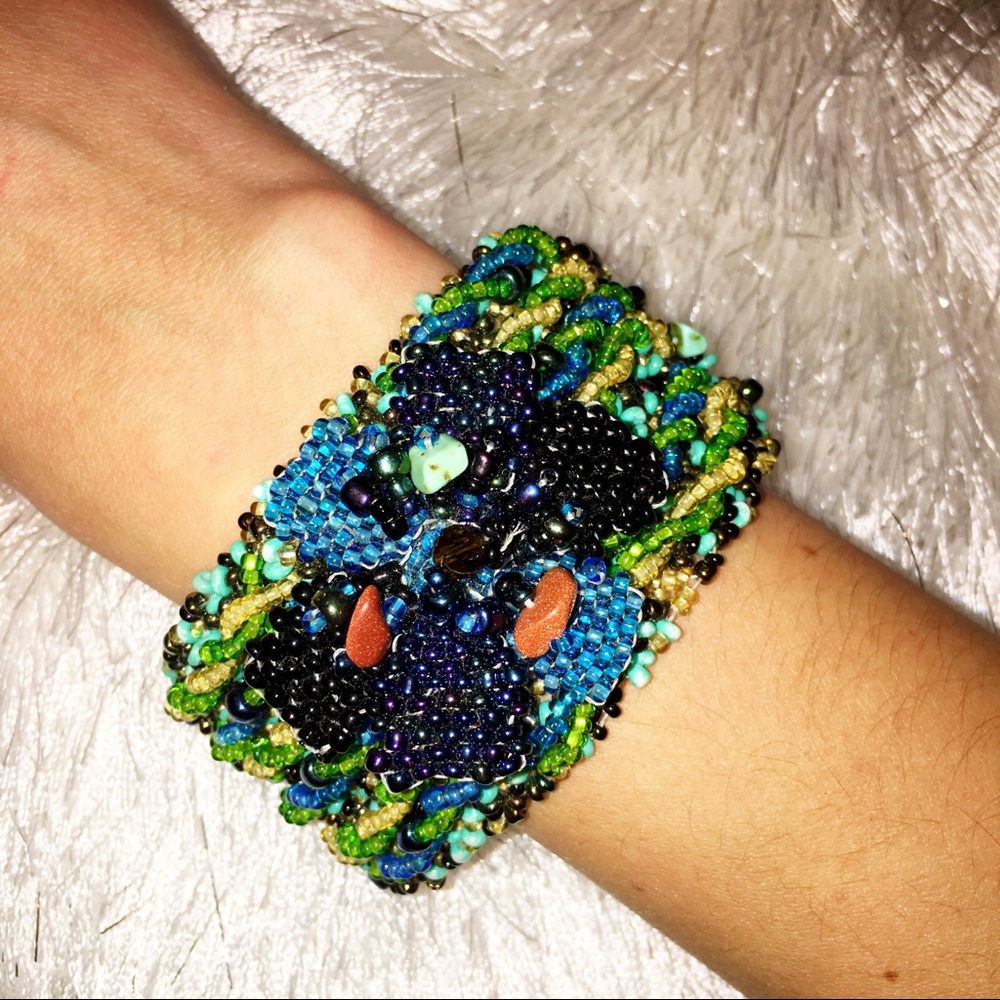 Handmade wide beaded bracelet